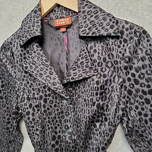 KIRNA ZABETE At Target Lipstick Kiss Trench Coat Women Size M Gray Animal Print